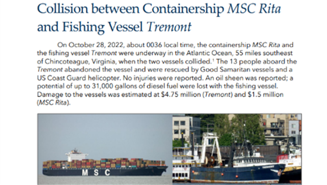 MSC一集装箱船 在美国水域和渔船相撞