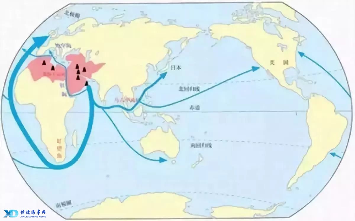 波斯湾石油外运航线图图片