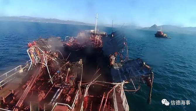 视频：上周末一油轮爆炸，甲板炸开花，