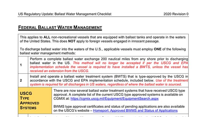 压载水处理系统 – 美国最新要求及注意