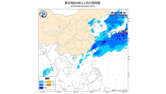 黄渤海及东海西南部海域将有8~10级雷暴大