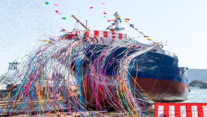 Mitsubishi Shipbuilding Holds Launch Ceremony in Sh