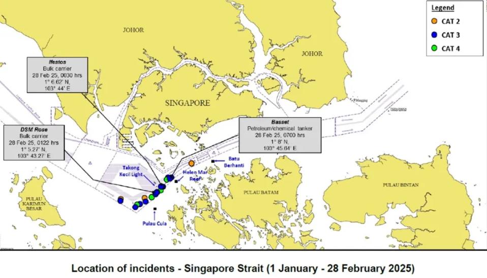 Map of sea robberies in Singapore Strait in 2025