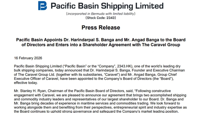 Banga家族正式进入太平洋航运（PB）董事会
