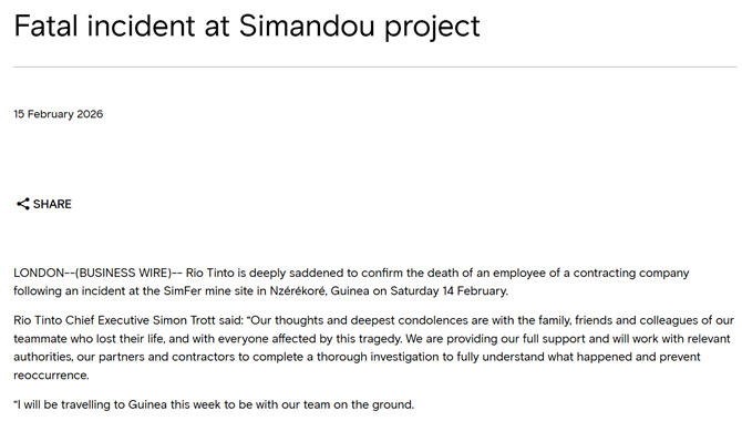 暂停生产！西芒杜Smifer矿区突发意外